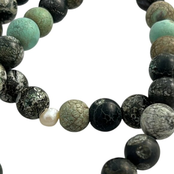 Lot 2 Stretch Bracelets Black Green Beaded Natural Stone Boho Jewelry Gift - Picture 6 of 10